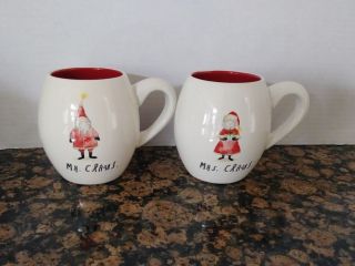 Rae Dunn Mr Claus & Mrs Claus Christmas Santa Claus Mug Set Rare Htf