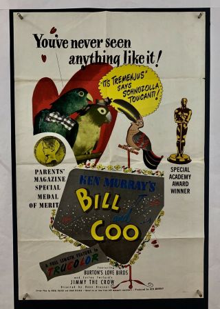 Bill Coo Movie Poster (good) 1sh 1960 Folded Rerelease Academy Award Winner 4244