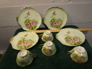 Vintage Set Of Lefton China Heritage Green Snack Plates And Cups Tea Coffee Set