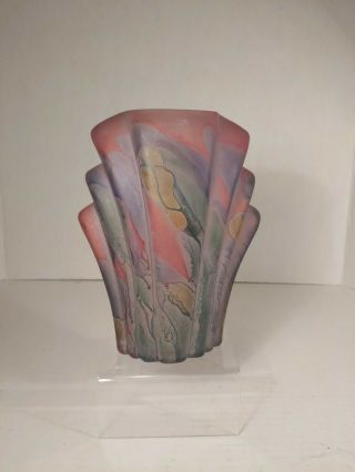 Rueven Art Deco Glass Vase Hand Blown Fine Art Iridescent