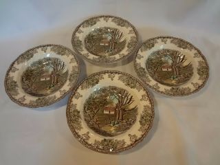 Johnson Bros Friendly Village - 4 Rimmed Soup Bowls - Stone Wall - Made In England