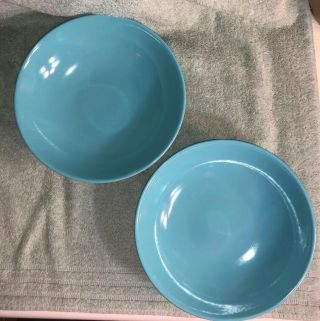 2 Vintage Mid Century Modern Salem North Star 10 " Round Turquoise Serving Bowls