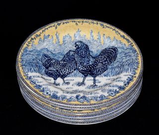 American Atelier At Home Set Of 6 Porcelain Rooster Toile Salad / Dessert Plates