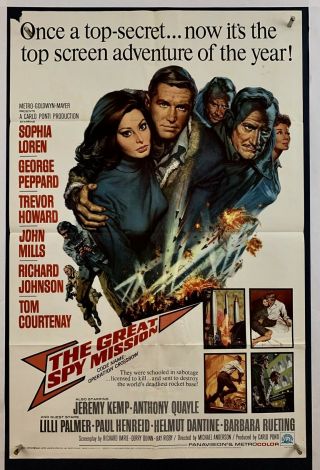 Great Spy Mission Movie Poster (vg -) One Sheet 1965 Sophia Loren Wwii 4239