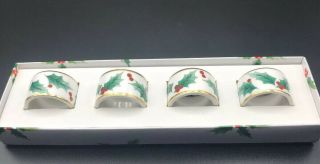 MIKASA RIBBON HOLLY Napkin Rings set of 4 Bone China Christmas Dinner 4