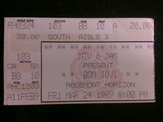 Bon Jovi Ticket Stub 3/24/1989 Rosemont Horizon Chicago While Supplies Last