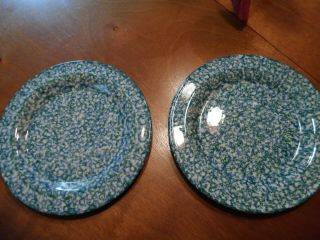 Roseville Spongeware Gerald Henn 9 7/8 " Blue /green Plates (2)