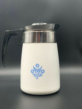 Vintage Corning Ware 6 Cup Coffee Pot Blue Corn Flower And Perculator