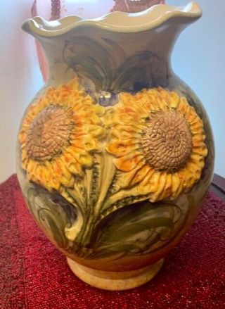 Vintage Ceramiche Vase Sunflowers Hand Painted Made In Italy 11 "