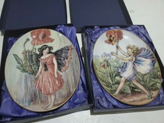 Royal Worcester Flower Fairies Plate Set Poppy Pansy Cicely Mary Baker Dish