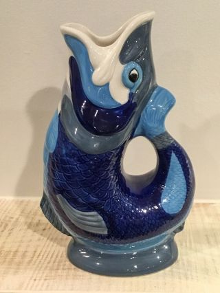 Rare Wade Ceramics Gluggle Jug Large Multicolor Fish - 10.  5”