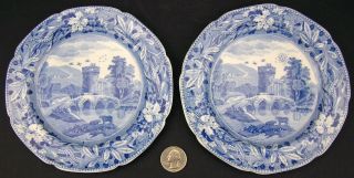 2 Antique Spode Staffordshire Pearlware Blue Transferware Plates Lucano