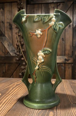Vintage Roseville Pottery Green Snowberry Vase 1V2 - 12 6