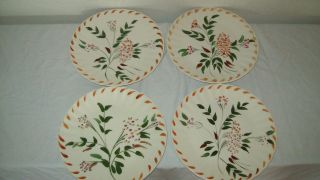 Set Of 4 Blue Ridge Colonial Pink Flowers Green Leaves Plates 9 1/4 "