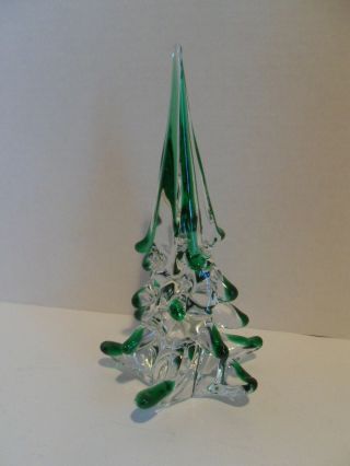 Murano Glass Christmas Tree Twist Green And Clear Glass Italy