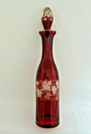 Vintage Bohemian Czech Ruby Red Cut To Clear Egermann Wine Decanter
