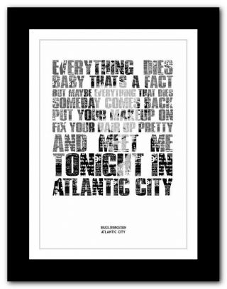 ❤bruce Springsteen - Atlantic City ❤ Lyric Poster Typography Art Print - 4 Sizes