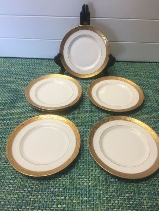 Vintage Set Of 6 M.  Redon Limoge France Bread Plates Gold Encrusted Trim 6 3/8 "