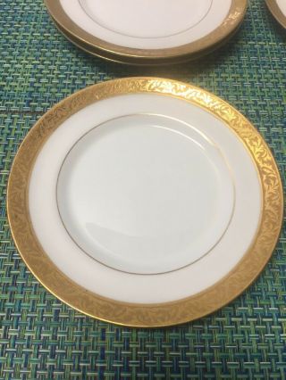 Vintage Set of 6 M.  Redon LIMOGE FRANCE Bread Plates Gold Encrusted Trim 6 3/8 