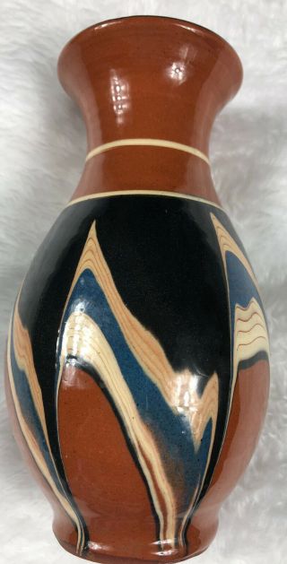 Mcm Art Pottery Exquisite Polychrome Earthenware Hgh Gloss Vase 1960s (?) 6.  25 "