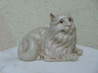 Large Cat Statue - Crackle Gray Glaze - Stoneware Pottery - China - Unique