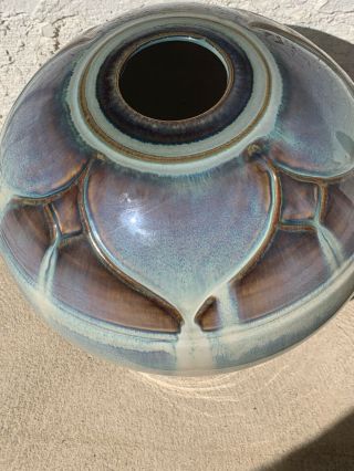 Bill Campbell Pottery Vase Ceramic Melon Body Drip Glaze 11 To 10” Mid century 2
