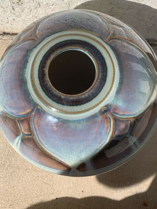 Bill Campbell Pottery Vase Ceramic Melon Body Drip Glaze 11 To 10” Mid century 3