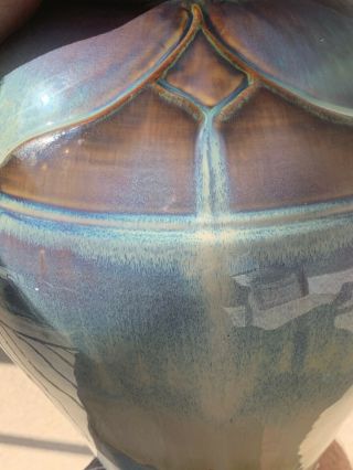 Bill Campbell Pottery Vase Ceramic Melon Body Drip Glaze 11 To 10” Mid century 5