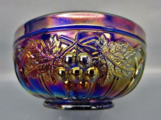 Northwood Grape & Gothic Arches Blue Carnival Glass 4½ " Round Berry Bowl 6073