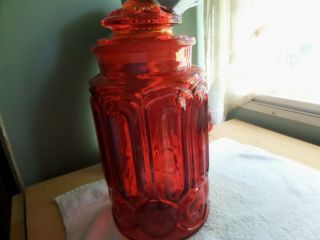 Vintage LE SMITH MOON AND STARS RED CANISTER 11 in.  Ground Lid 2