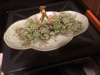 W G Guerin Limoges Hand Painted Porcelain Vanity Jewelry Tray Flower Handle