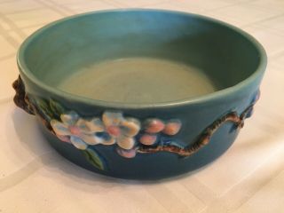 Vintage Roseville Pottery 326 - 6” Blue Apple Blossom Flowers Floral Bowl Antique