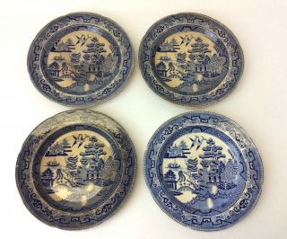 Antique Staffordshire China Blue Willow Oriental Design Blue White Salad Plates