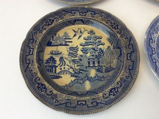 Antique Staffordshire China Blue Willow Oriental Design Blue White Salad Plates 3