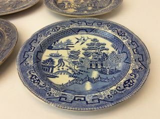 Antique Staffordshire China Blue Willow Oriental Design Blue White Salad Plates 4