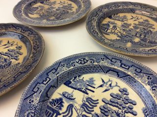 Antique Staffordshire China Blue Willow Oriental Design Blue White Salad Plates 5