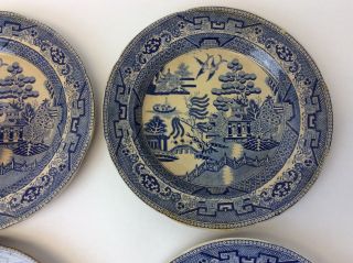 Antique Staffordshire China Blue Willow Oriental Design Blue White Salad Plates 6