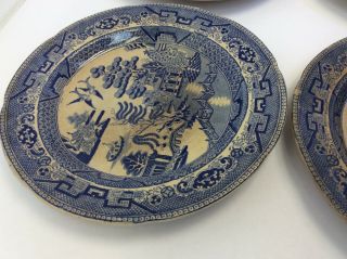 Antique Staffordshire China Blue Willow Oriental Design Blue White Salad Plates 7
