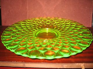 Vaseline Uranium Glass Cake Serving Plate Platter Pedestal Tray Desert Sandwich