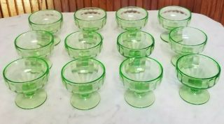 Set Of 12 Vintage Federal Depression Glass Green Hostess Sherbet/dessert