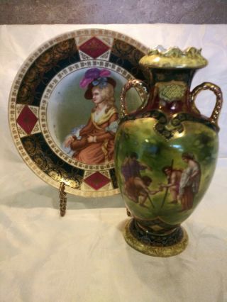 Austria Royal Vienna Beehive Portrait Plate & Portrait Vase
