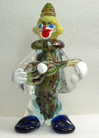 Murano Art Glass 8 " Hand Blown Multi - Color Clown Figurine W/label 397