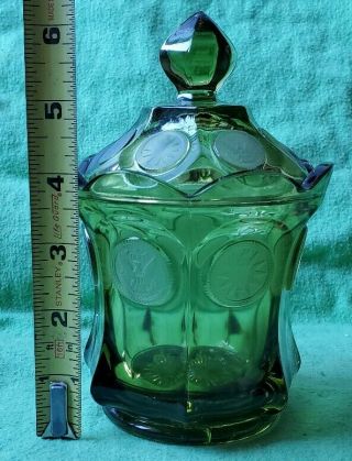 Fostoria Emerald Green Coin Glass Candy Dish with Lid 6