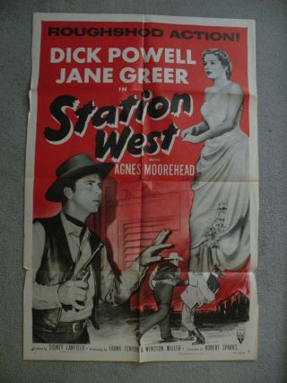 Station West Dick Powell Jane Greer 1954 27x41 Originial Movie Poster R54/154