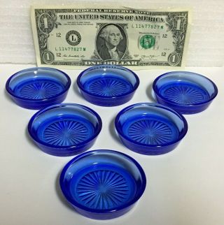 6 Vintage Cobalt Blue Glass Coasters 2 1/4 " Starburst Pattern Child 