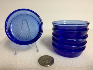 6 Vintage Cobalt Blue Glass Coasters 2 1/4 