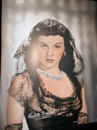 1946 Paulette Goddard Movie Star Glamor Tinted Photograph,  Paramount Star
