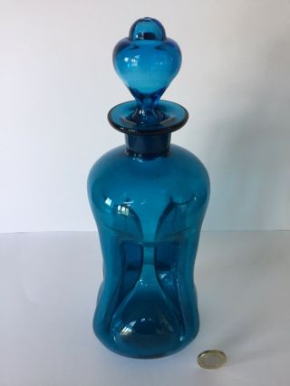 Vintge Danish Holmegaard 10” Blue Glass " Kluk Kluk " Decanter Jacob Bang Denmark