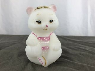 Vintage Fenton White Glass Bear Sit Bathing Suit Beach Hand Painted S.  Waters