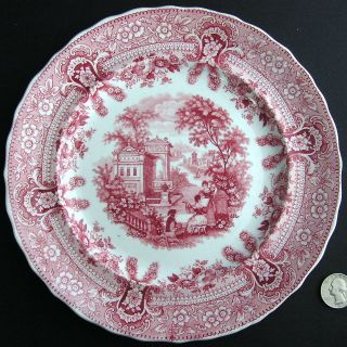 Antique Staffordshire Pearlware Red Transferware Plate Milanese Villas Dillon